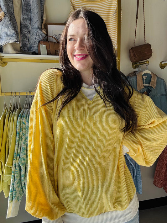 Butter Yellow Cozy Ribbed Top