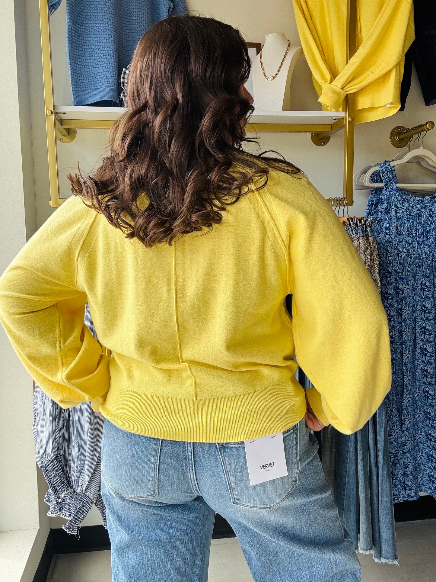 Yellow Button Henley Sweater Pullover