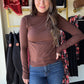 Mahogany Microfiber Mock Neck
