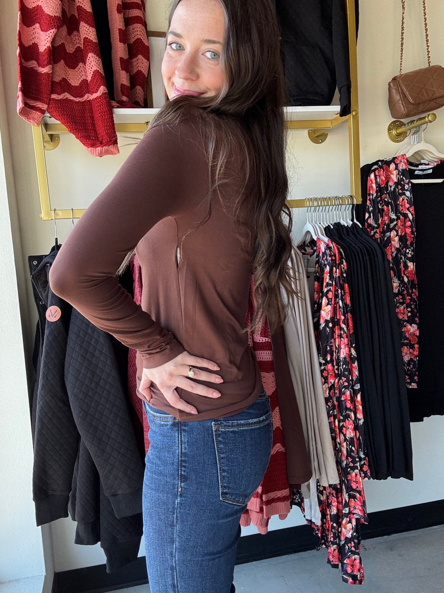 Mahogany Microfiber Mock Neck