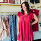 Raspberry Scalloped Linen Tiered Dress