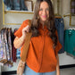 Rust Button Trapunto Stitch Top