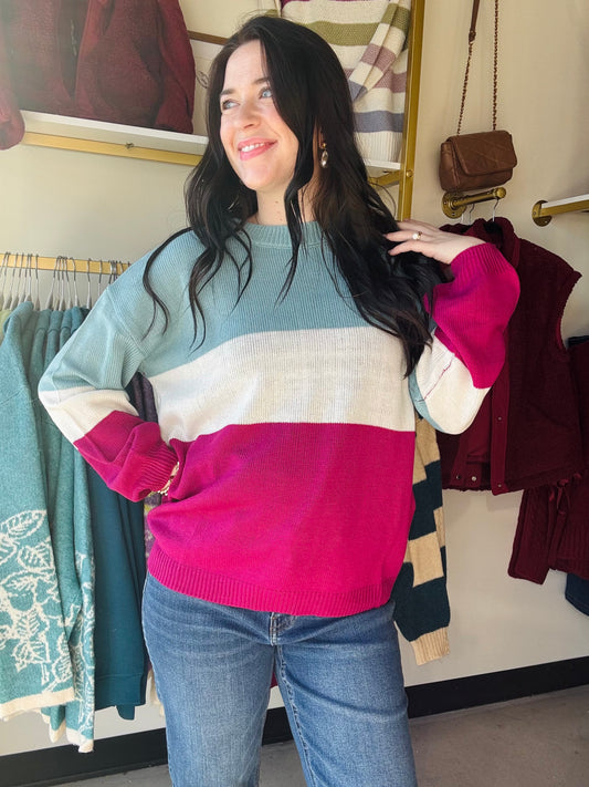 Blue Magenta Stripe Sweater