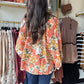Orange Floral Balloon Sleeve Blouse