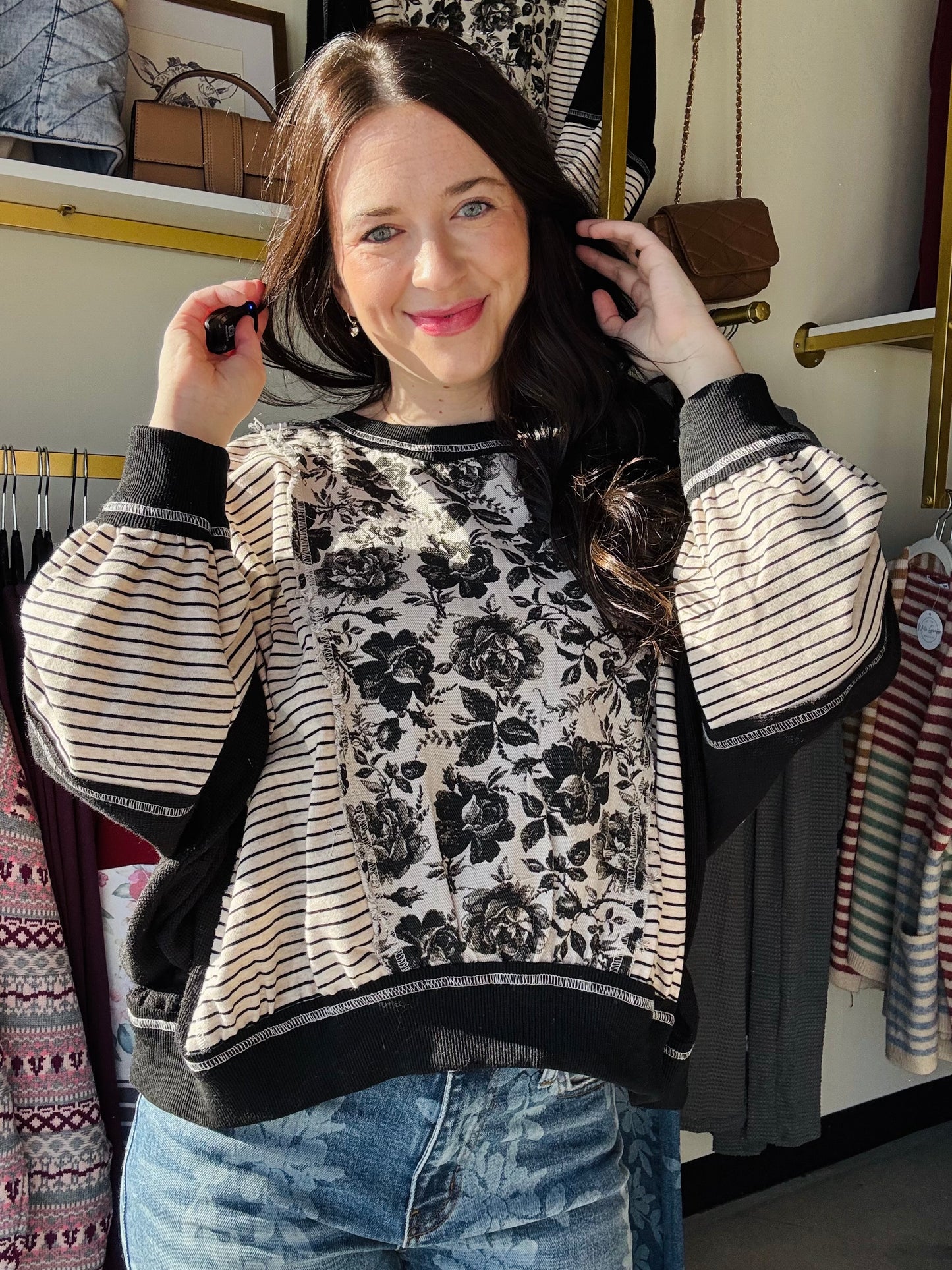 Rose Twill & Stripe Pullover