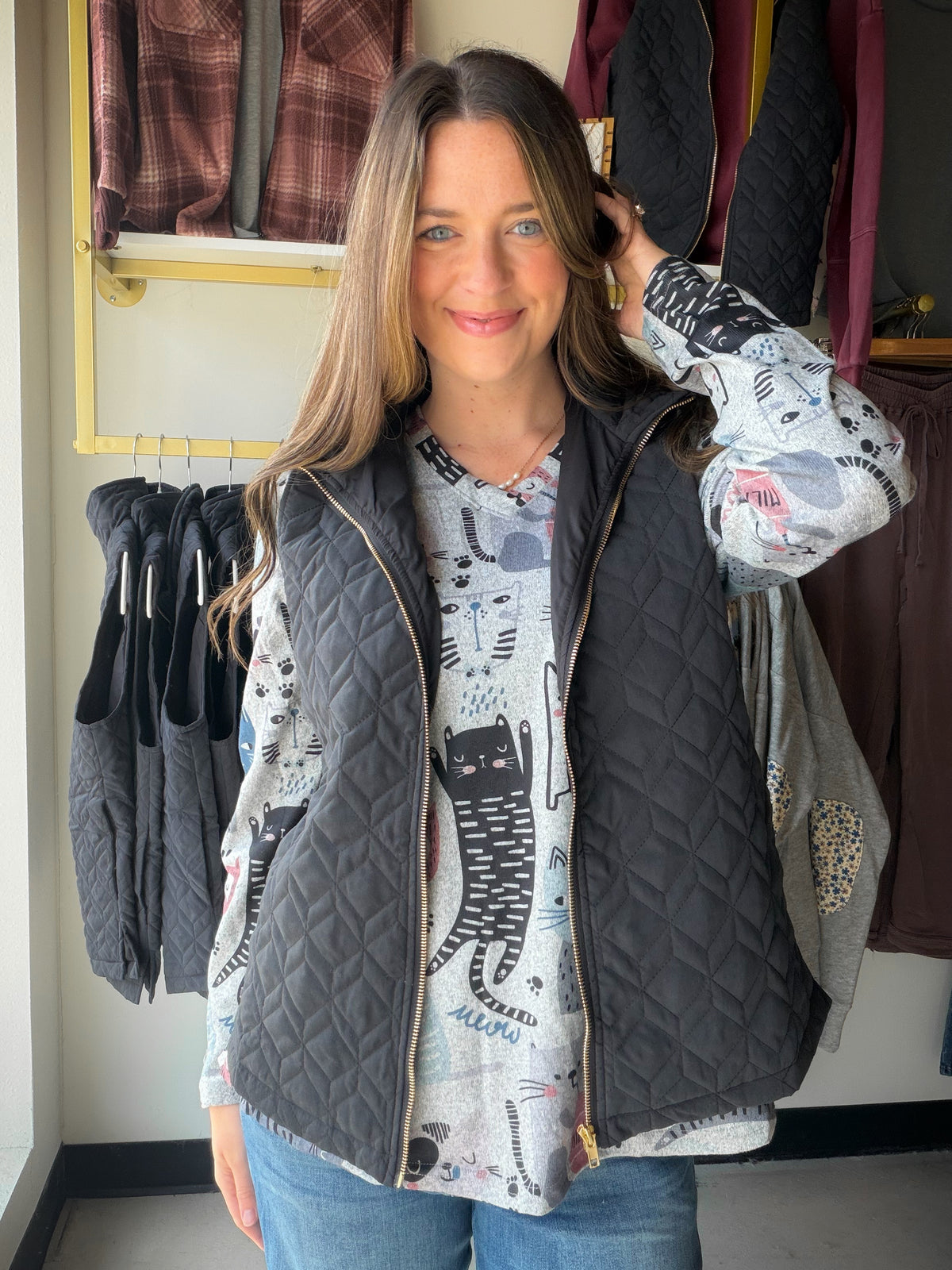 Black Quilted Zip Up Vest