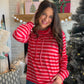 Red Pink Stripe Funnel Neck
