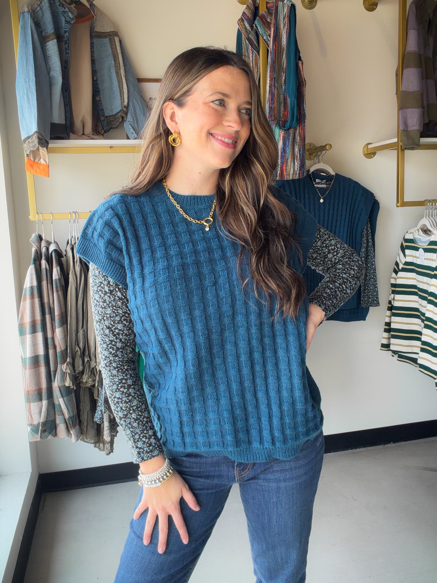Teal Kelly Short Sleeve Sweater