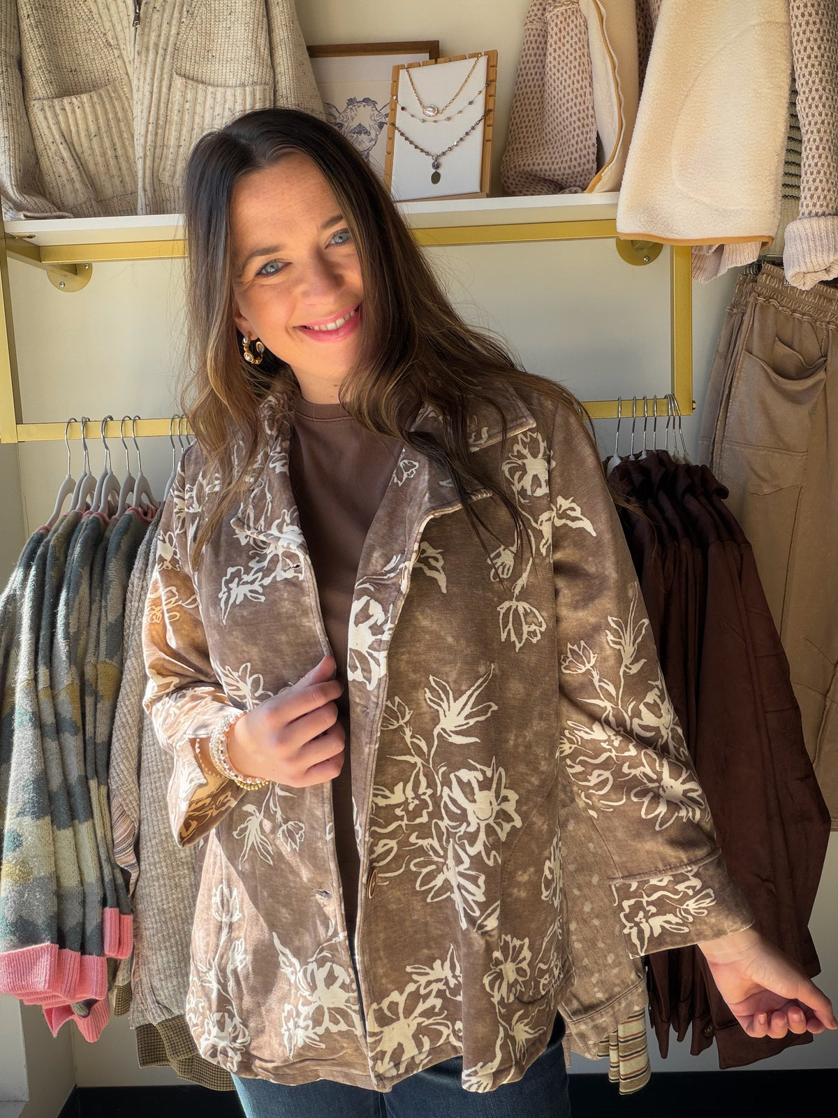 Taupe Velour Floral Blazer