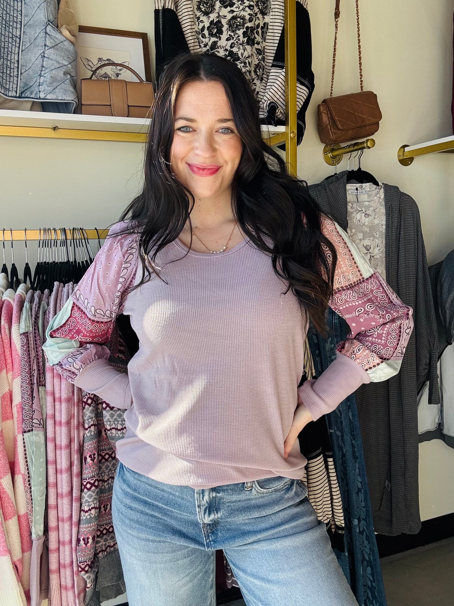 Lavender Aztec Puff Sleeve Top