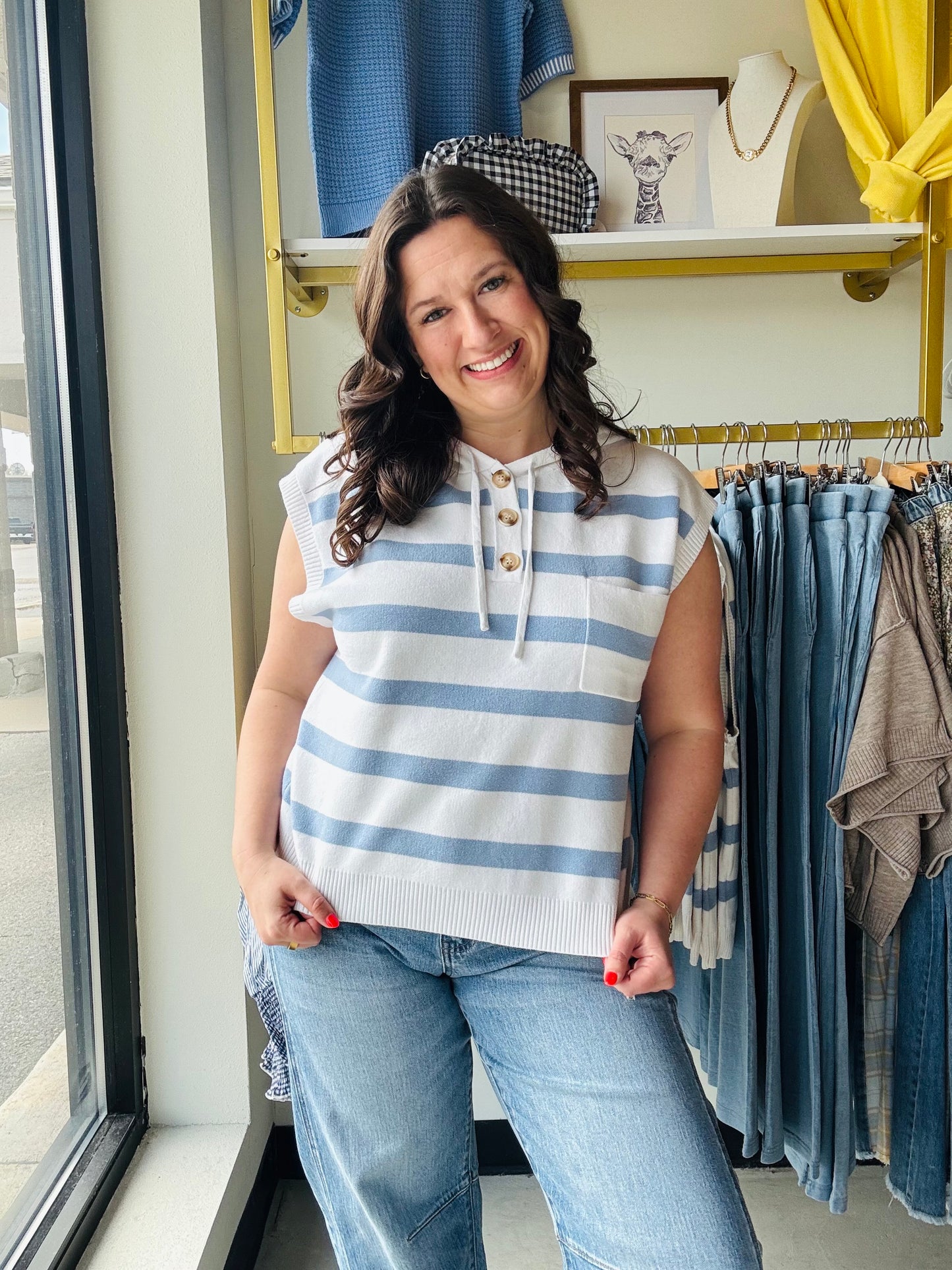 Staccato

Embrace effortless nautical style with this chic chambray striped sweater hoodie. Featuring a breezy short-sleeve design and a classic half-button neckline, it’s the ultimate lightweight layer for coastal sunsets and weekend wandering.

Effortless nautical-inspired striped design.
Soft, breathable premium knit fabric.
Versatile half-button henley neckline.
Functional drawstring hood for style.
Chic and practical chest pocket.
Flattering short-sleeve layering silhouette.
Perfect for breezy seaside 