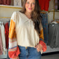 COLOR MIX WASHED COTTON PULLOVER
-V NECKLINE
-RELAXED FIT
-DROPPED SHOULDERS
-COLORBLOCK SLEEVES
-MESH PANEL WITH MULTICOLOR STRIPED SLEEVES
-SMALL MEASUREMENTS : LENGTH - 24.25" &amp; BUST - 23.5"


Fabric: KNIT
Content: 100% COTTON

COLOR MIX WASHED COTTON PULLOVER