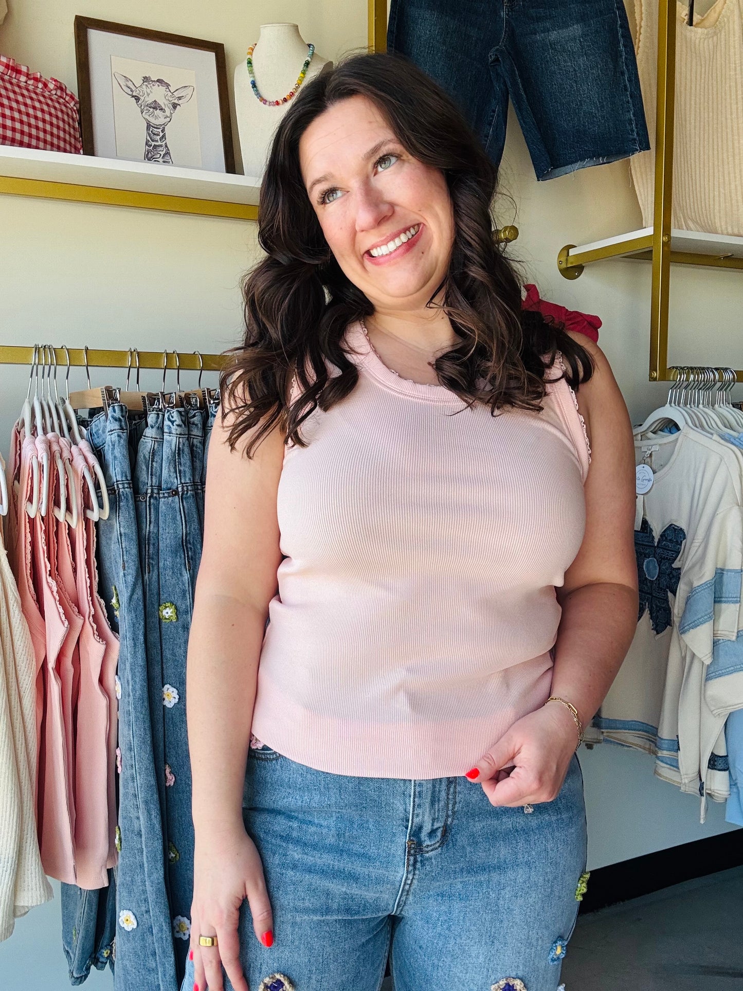 Cotierra

Elevate your daily rotation with this ultra-soft pink ribbed tank featuring delicate lace trim and trendy exposed seams. This feminine essential combines a flattering scoop neck with unique contrast stitching for a sweet, lived-in look that pairs perfectly with anything.

Delicate lace adds feminine charm.
Soft ribbed knit flatters every curve.
Trendy exposed seams for designer edge.
Breathable fabric for all-day comfort.
Versatile style for layering or solo.
Unique contrast stitching detail.
