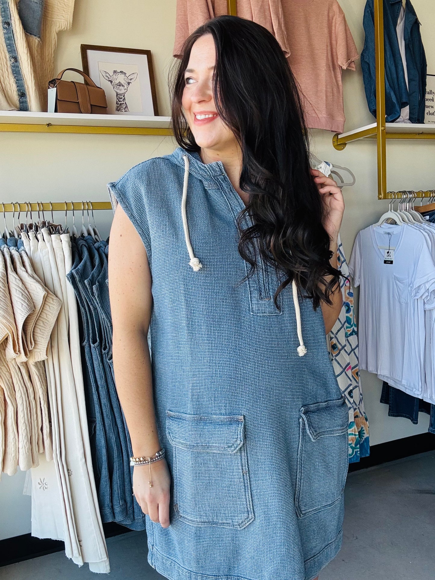 Wishlist

Effortless style meets comfort in this cotton denim hoodie dress. Featuring a relaxed fit with a convenient zip closure, it's perfect for layering or wearing solo. The soft cotton construction keeps you comfortable all day, while the denim fabric adds durability and timeless appeal. Ideal for casual outings, weekend wear, or cozy days at home. A versatile wardrobe essential that transitions seamlessly from season to season.