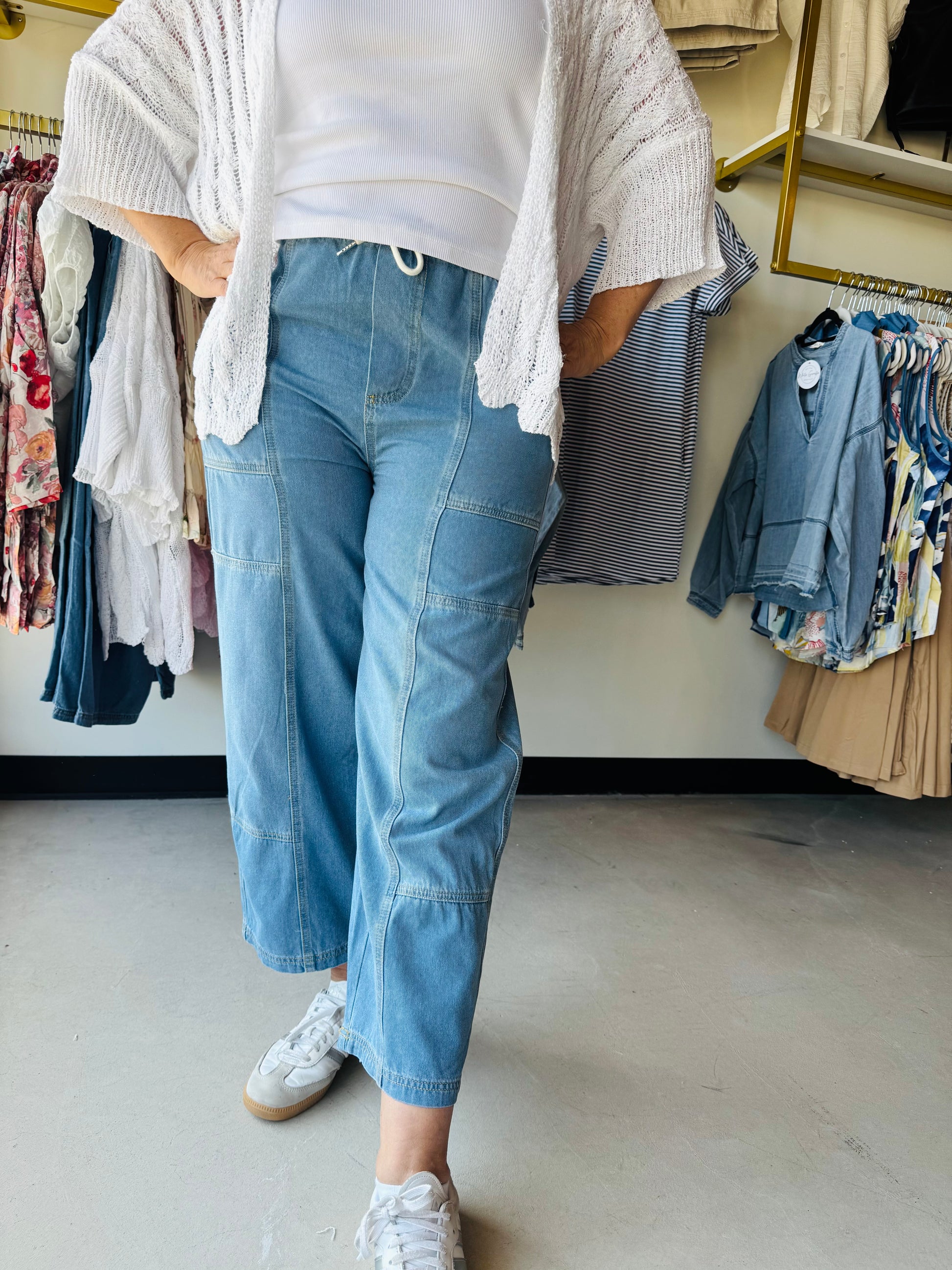 Creations

Ditch the restrictive zippers for the ultimate blend of edge and ease. These light-wash barrel pants feature a relaxed architectural silhouette and a custom drawstring waist for all-day comfort. Elevate your street-style rotation with unique paneled detailing that demands a second look

• Easy pull-on adjustable drawstring waist.
• Trendy architectural barrel leg silhouette.
• Premium soft-touch light wash denim.
• Unique multi-panel construction for style.
• Flattering high-rise comfort-fit desi