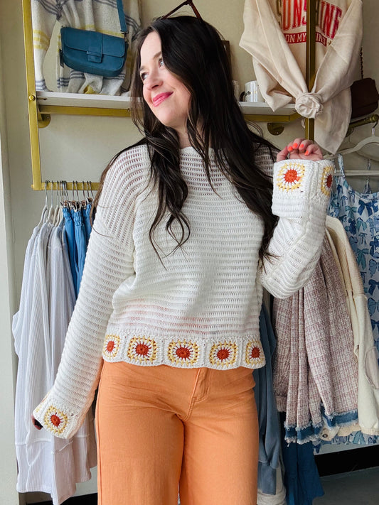 Crochet Detail Knit Sweater
