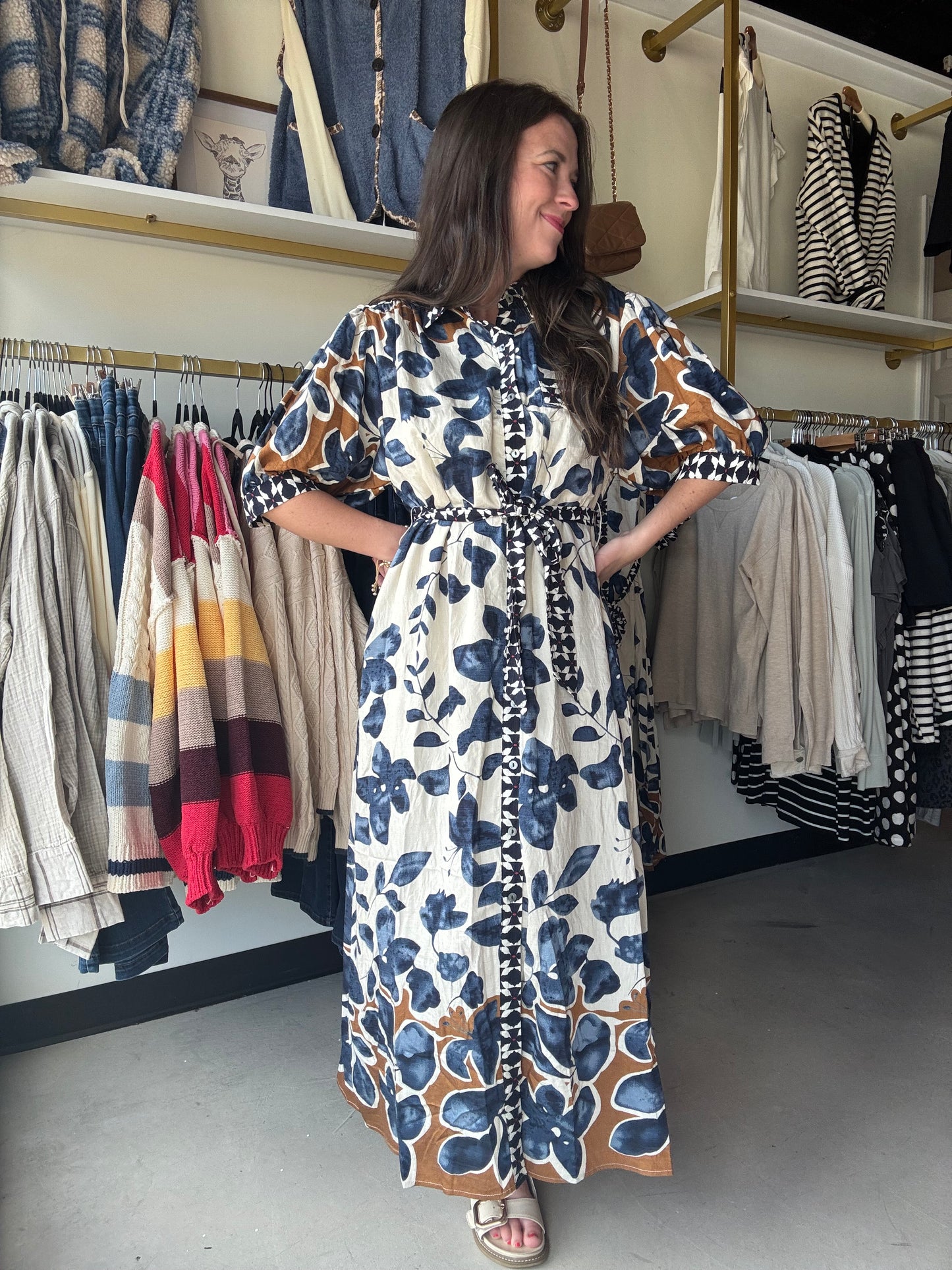Slate & Mustard Button Dress
