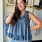 Dark Chambray Ruffle Tank