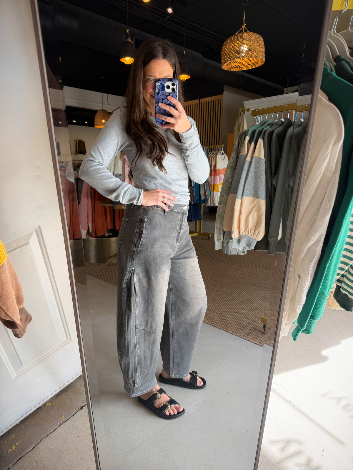 Black Denim Barrel Pants
