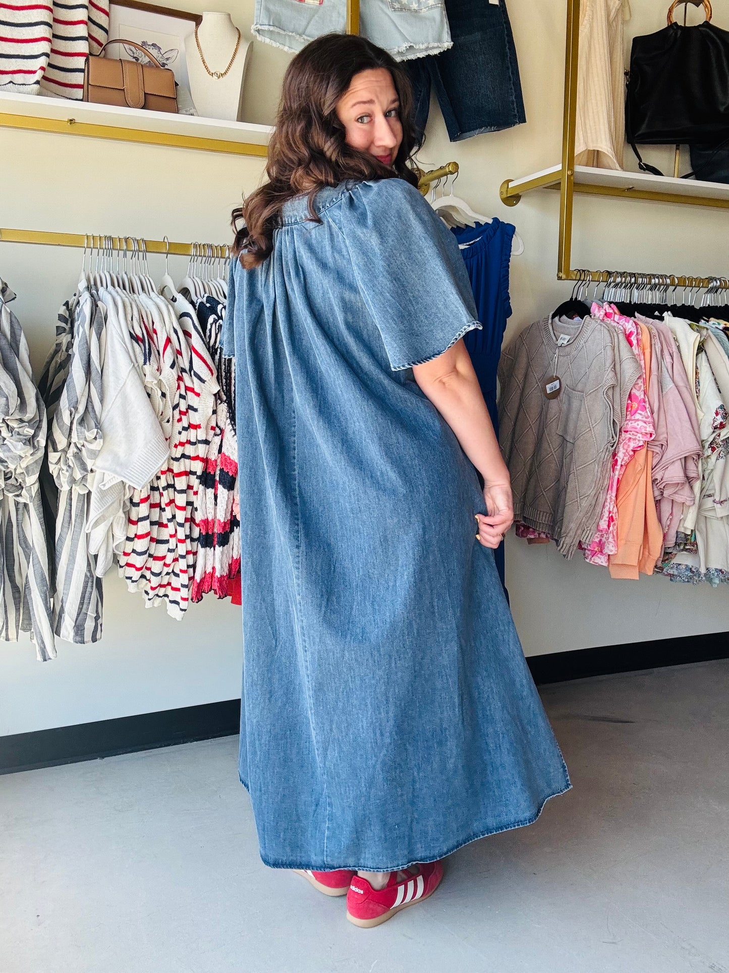 Dark Denim Wing Sleeve Dress