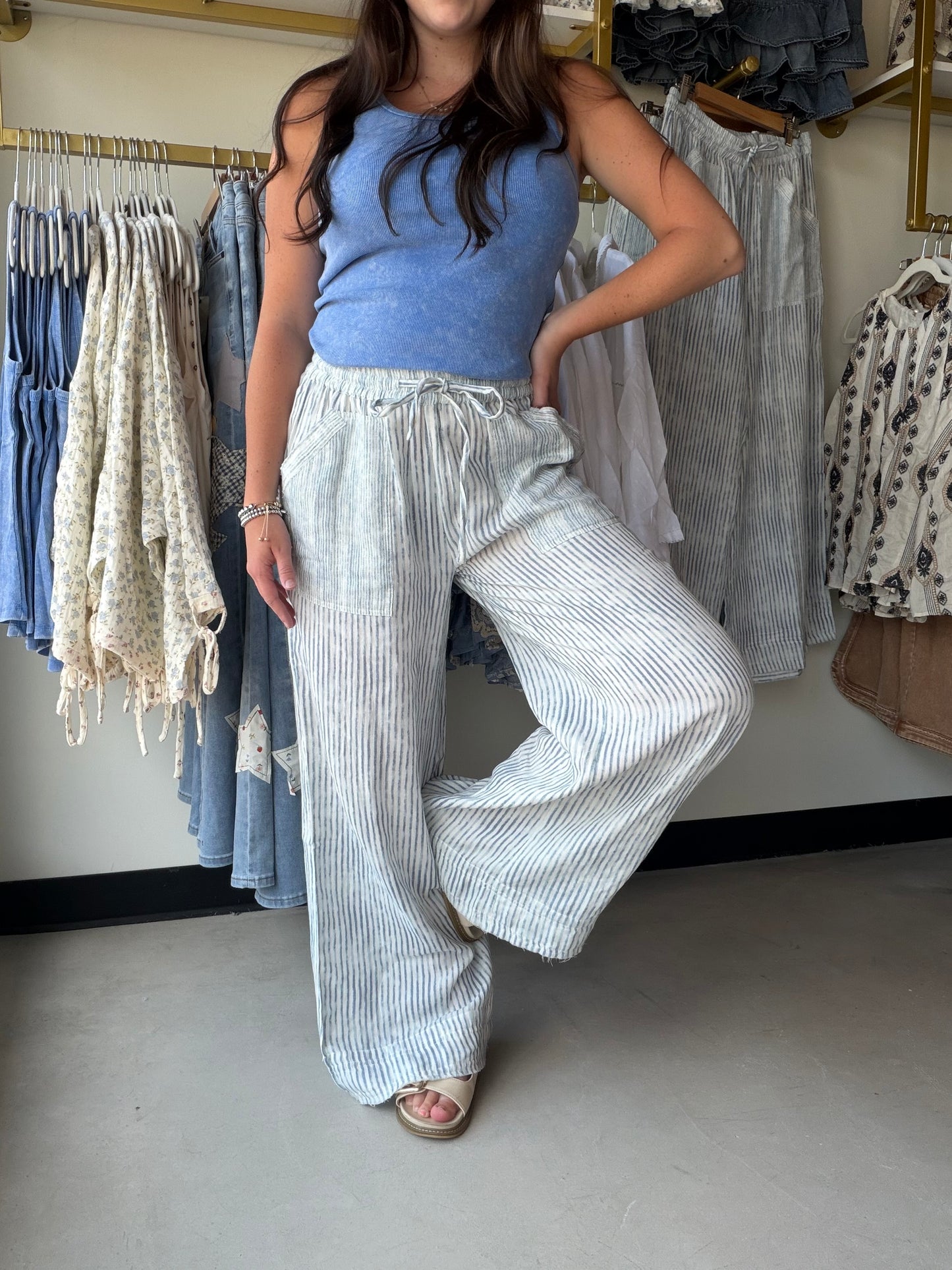 Blue Stripe Relaxed Woven Pants