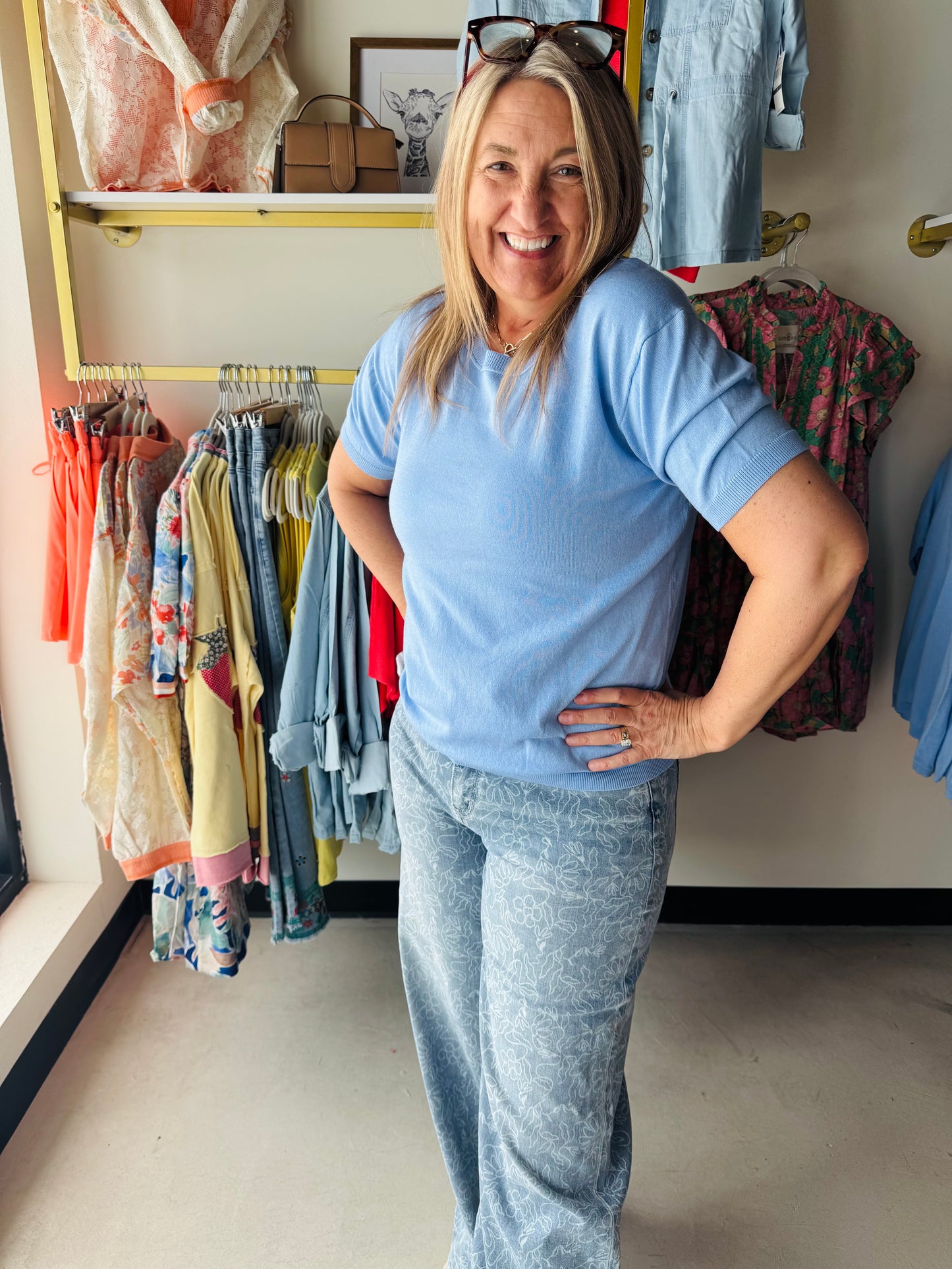 Chambray Half Sleeve Top