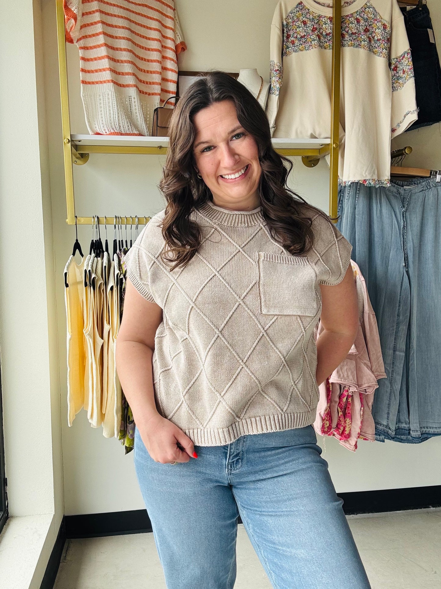 Taupe Diamond Stitch Sweater