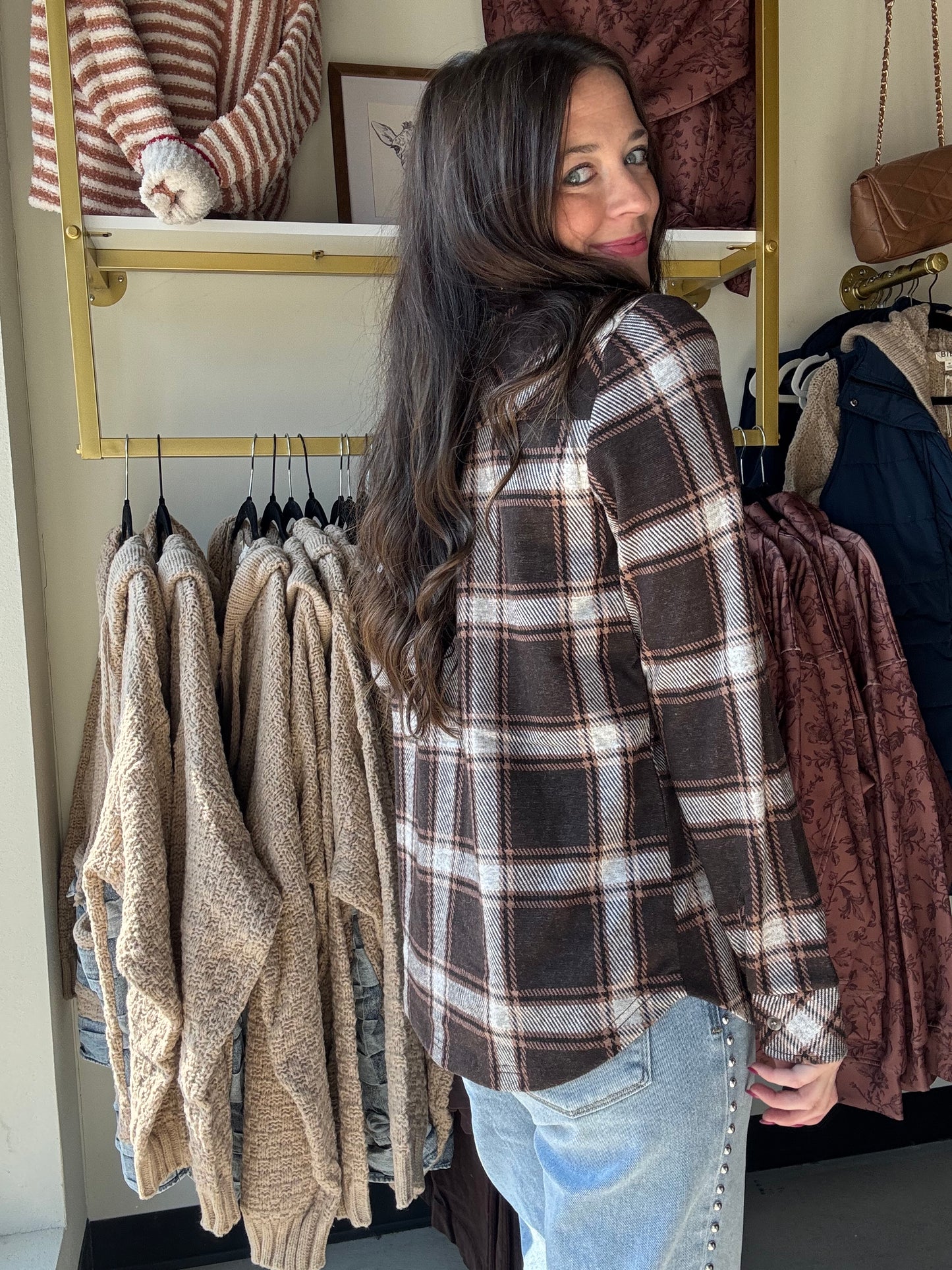 Coffee Ivory Plaid Cassian Shirt