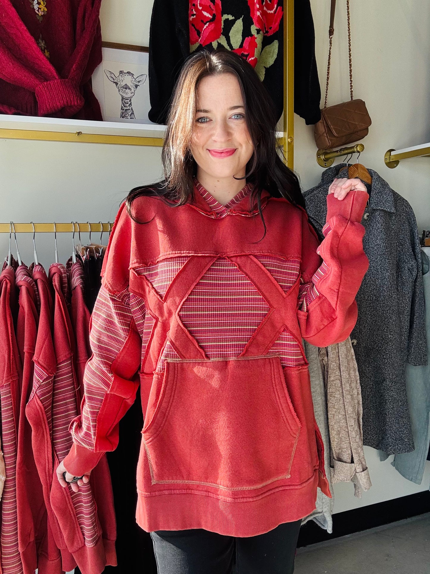 Boho Red Stripe Mix Hoodie