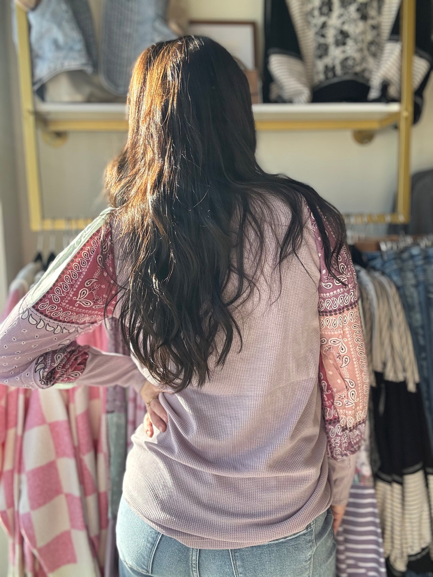 Lavender Aztec Puff Sleeve Top