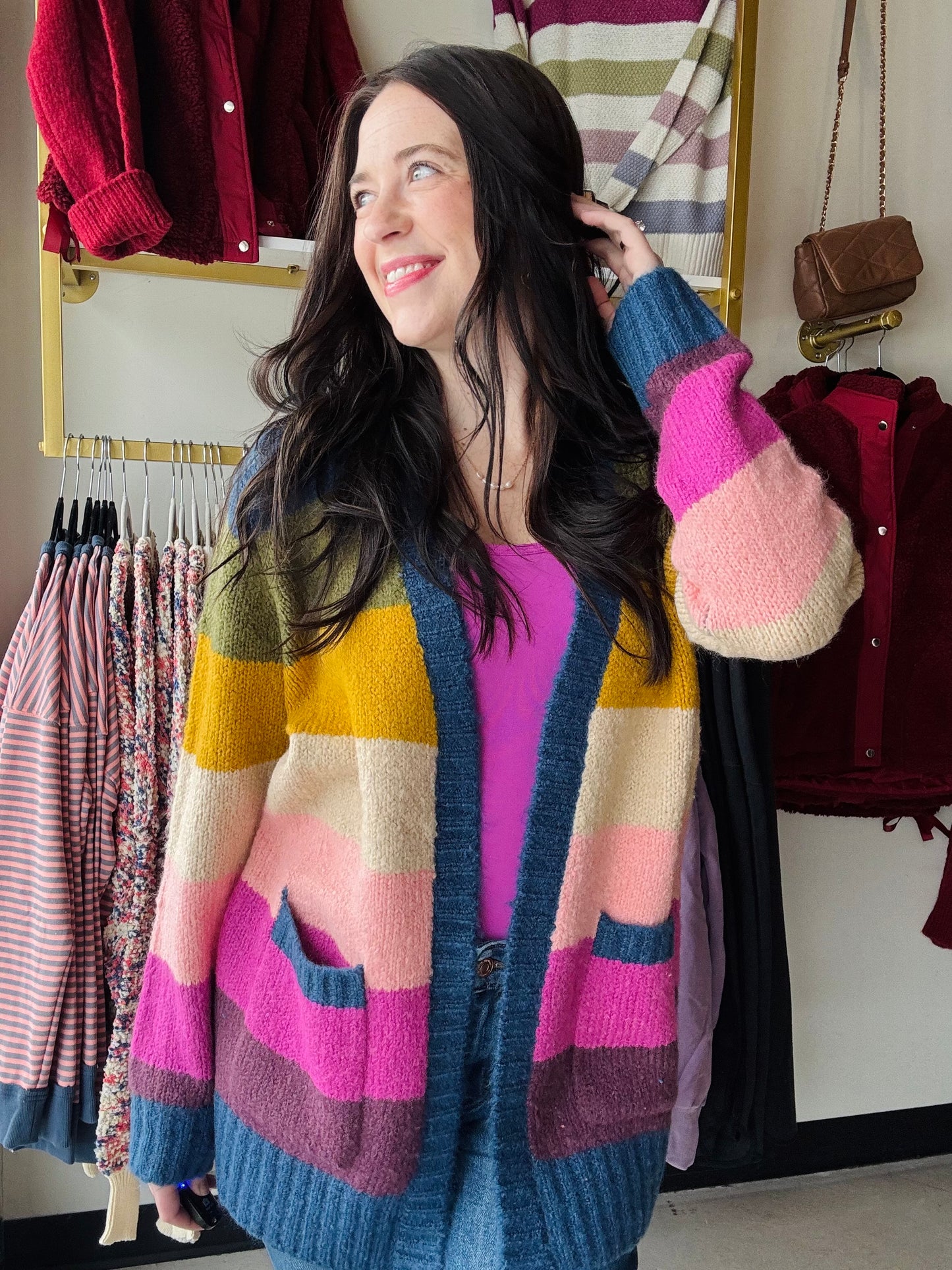 Navy Multi Stripe Cardigan