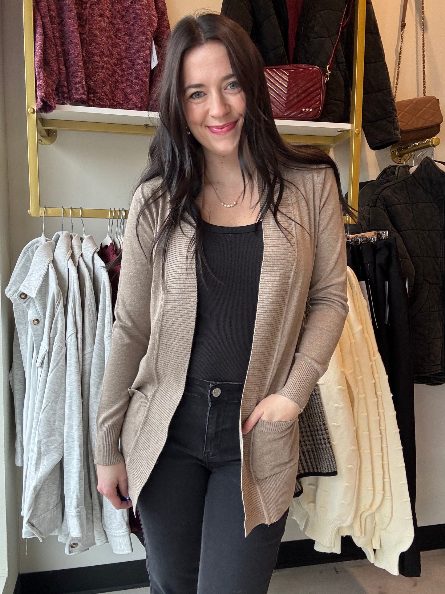 Camel Open Front Cardigan