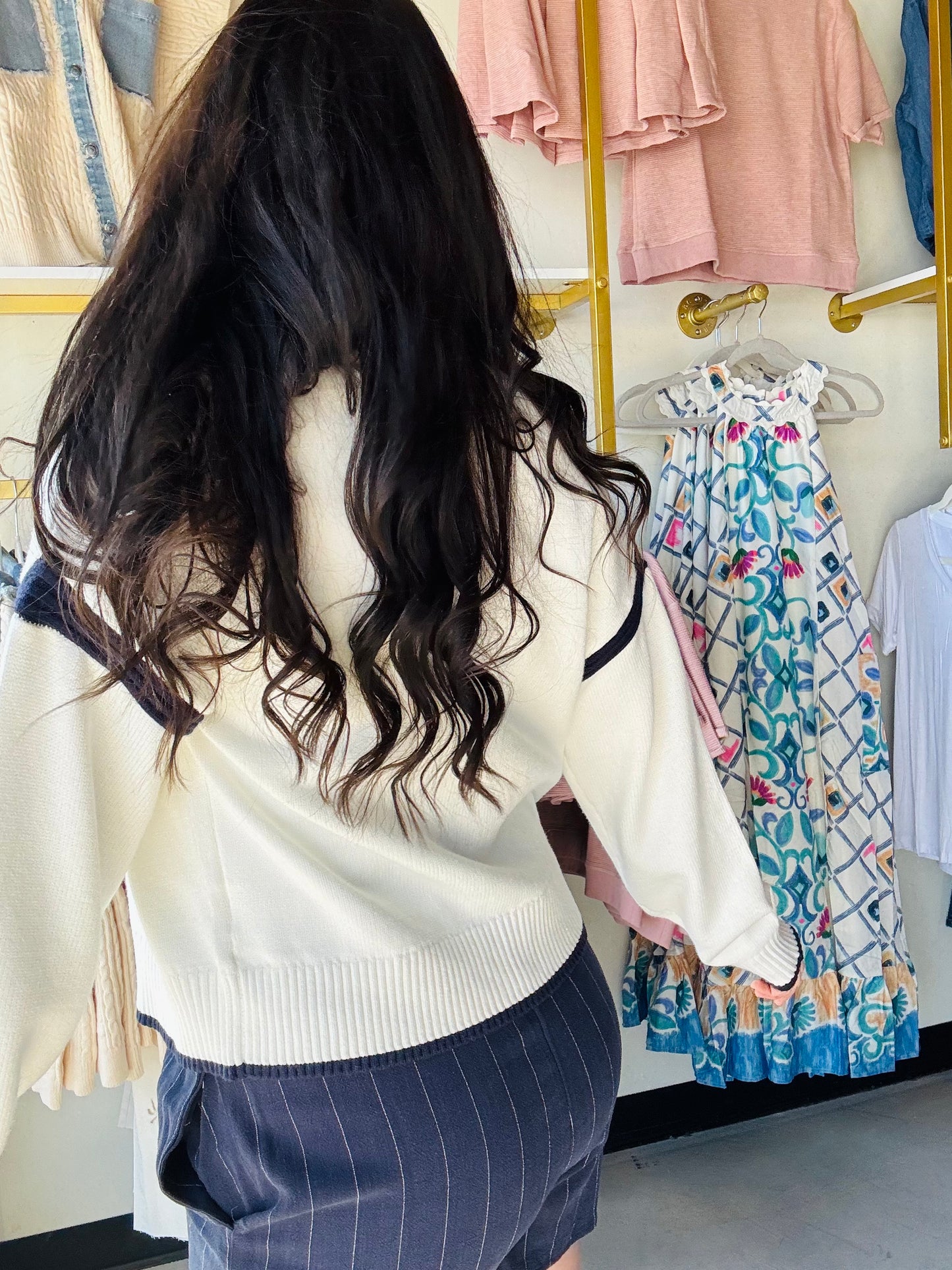 Ivory Navy Lanette Jacket