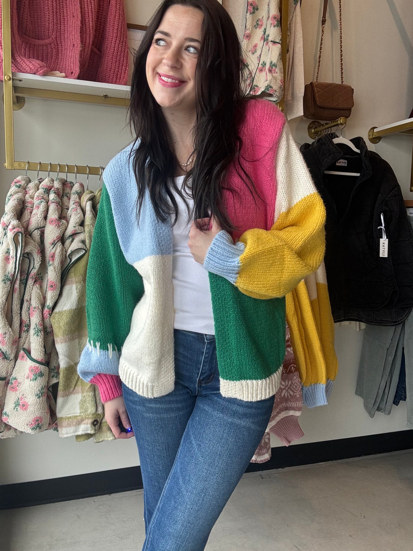 Pink Multi Block Cardigan