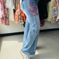 Floral Embroidered Darted Jeans