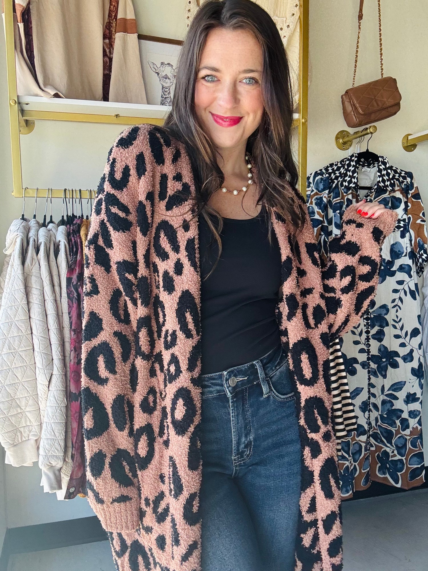 Oversized leopard print fluffy cardigan
