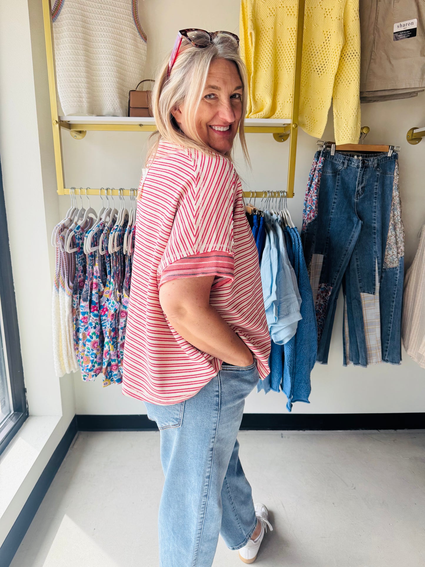 Oatmeal Pink Striped Oversized Top