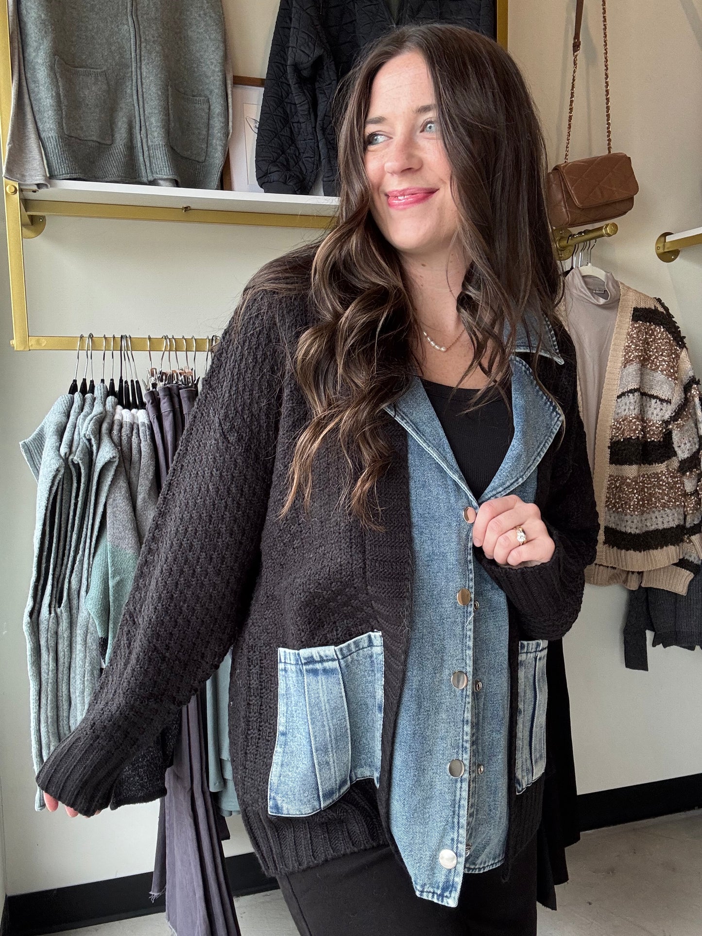 Denim Contrast Sweater Cardi