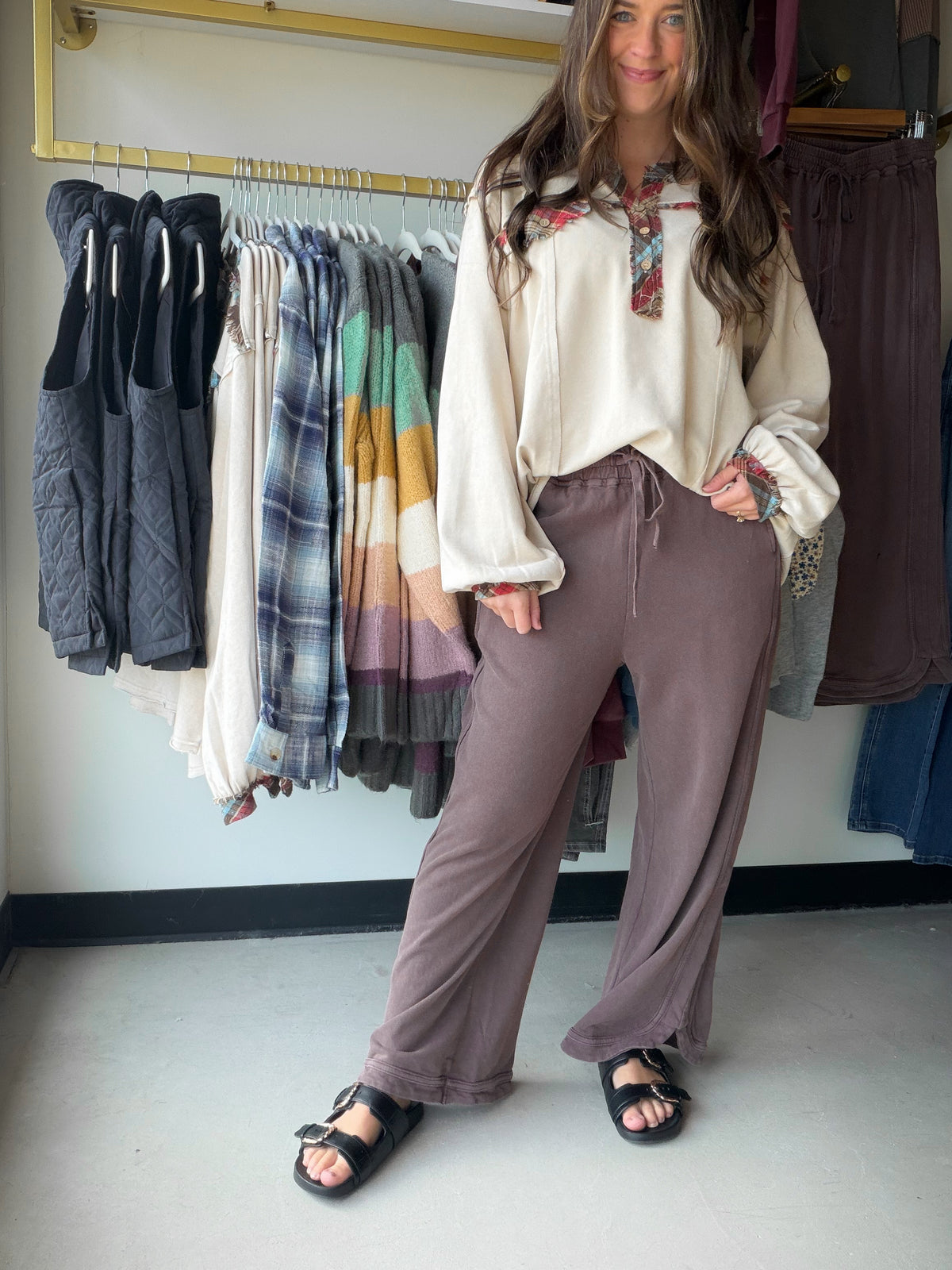 Mocha Mineral Wash Knit Pants