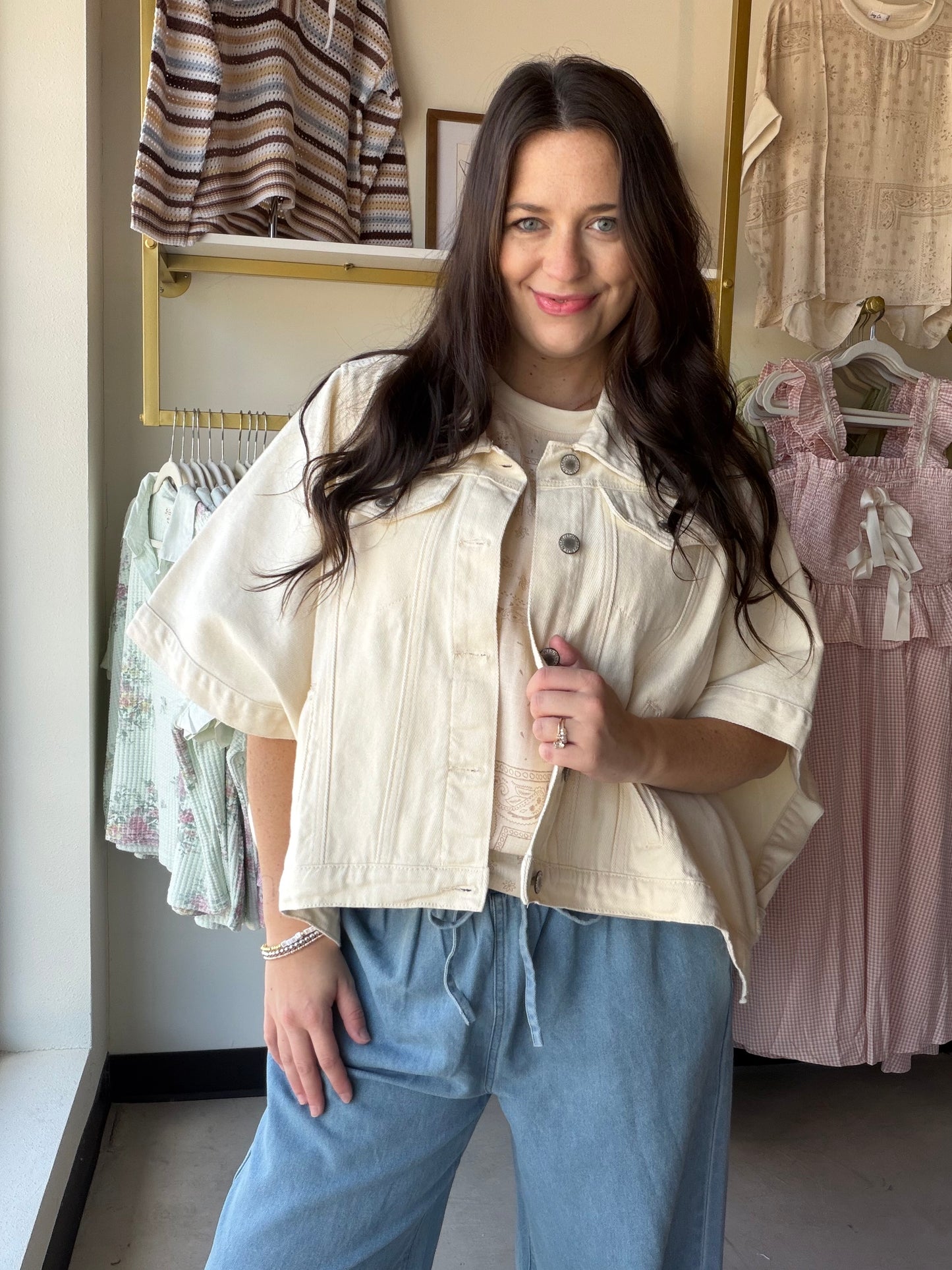Ecru Denim Poncho Jacket