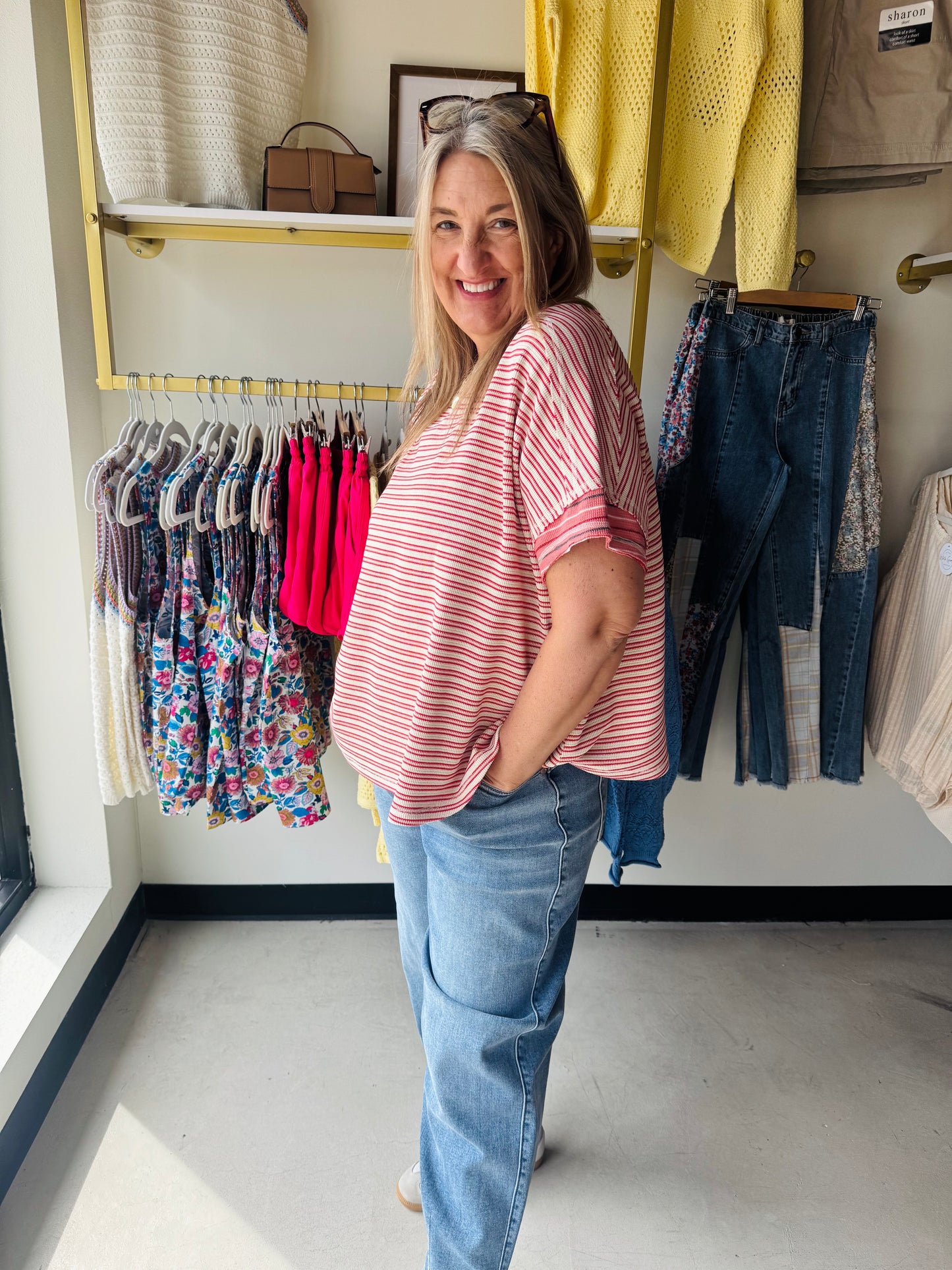 Oatmeal Pink Striped Oversized Top