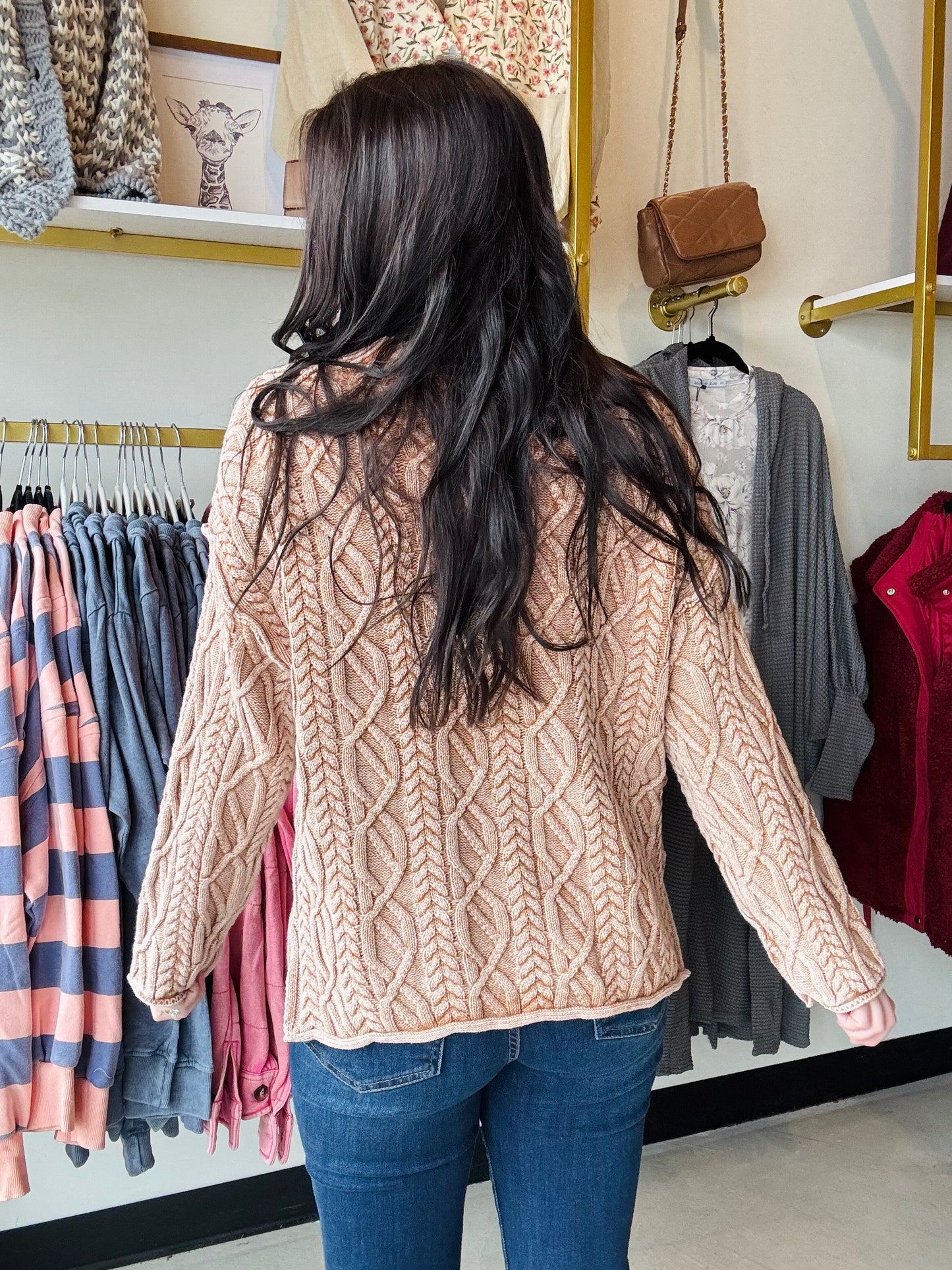 Vintage Cable Knit Sweater- Latte