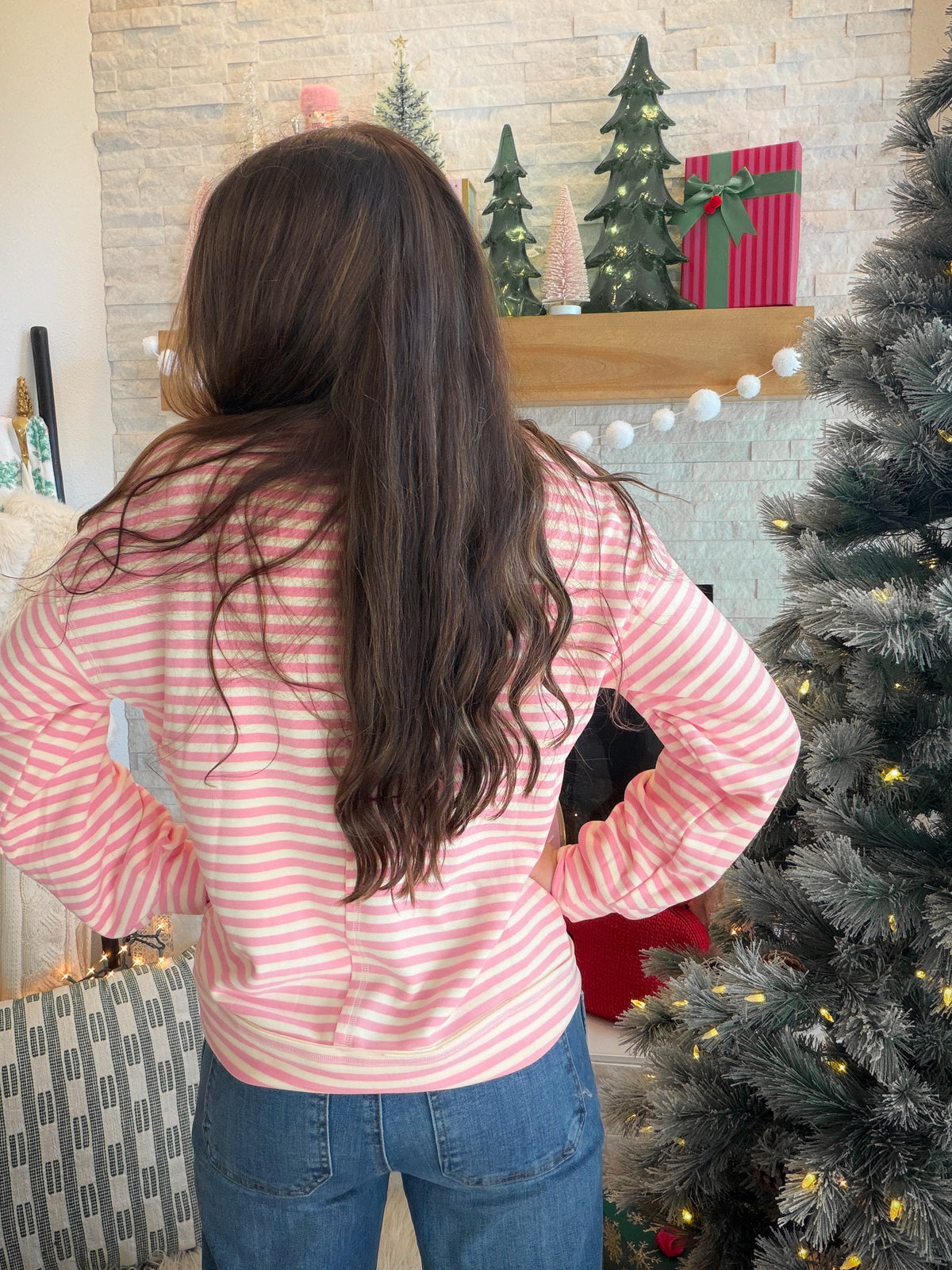 Pink Striped Center Detail Sweatshirt