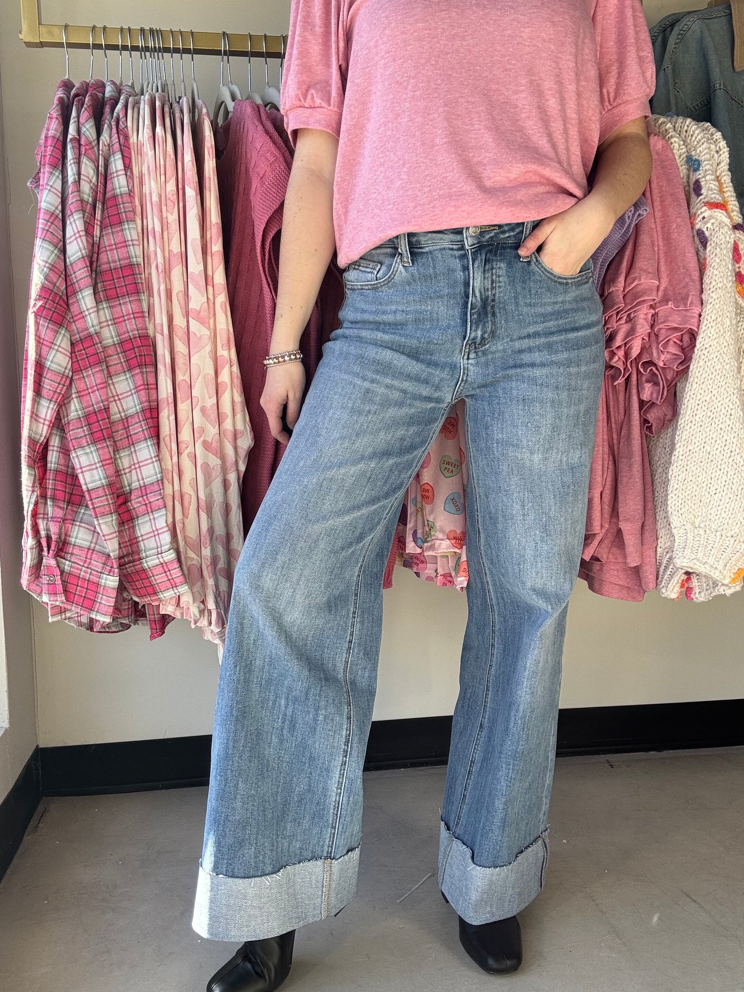 90's Stretch Cuffed Hem Jeans