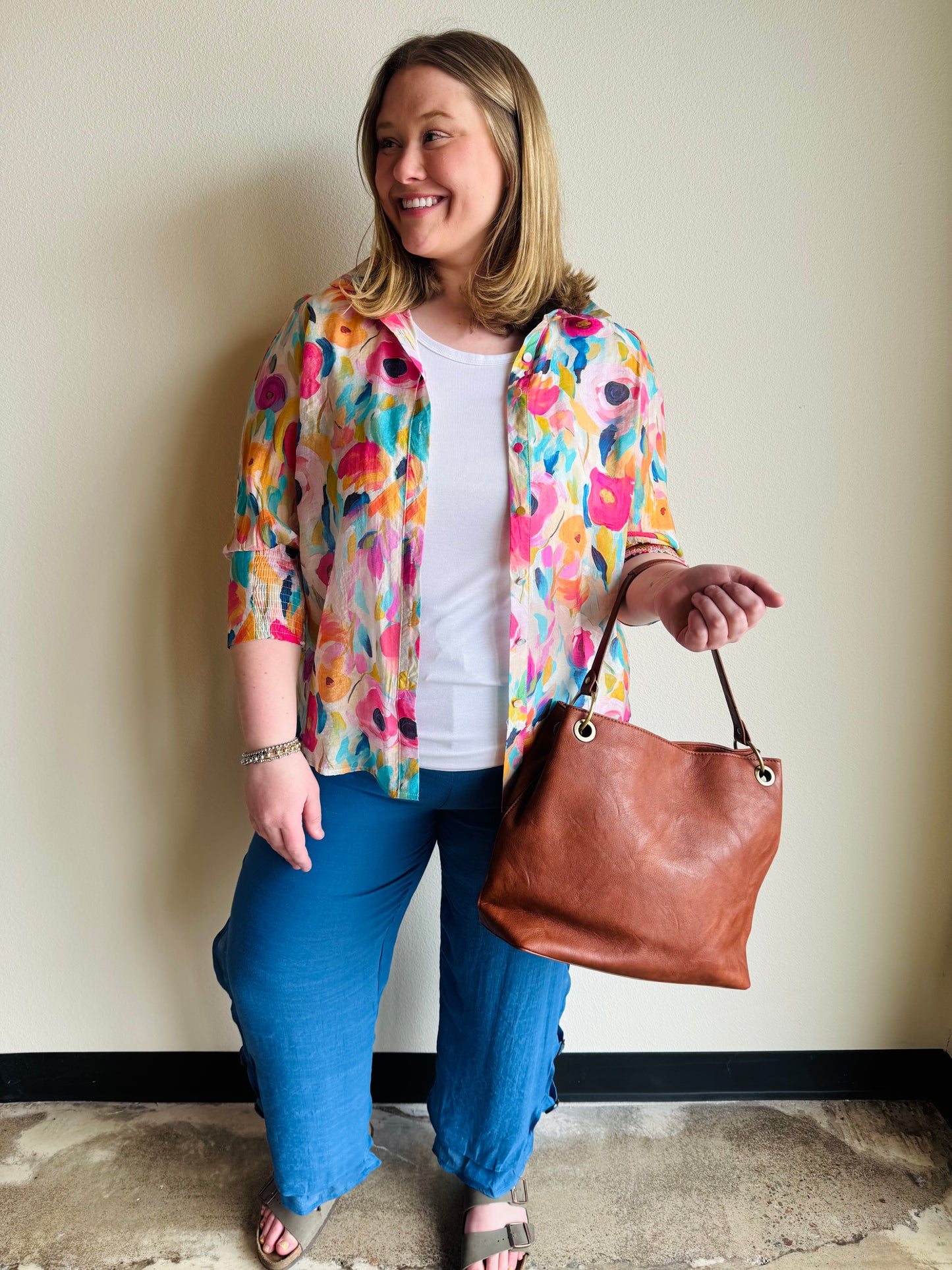 Bright Floral 3/4 Sleeve Top