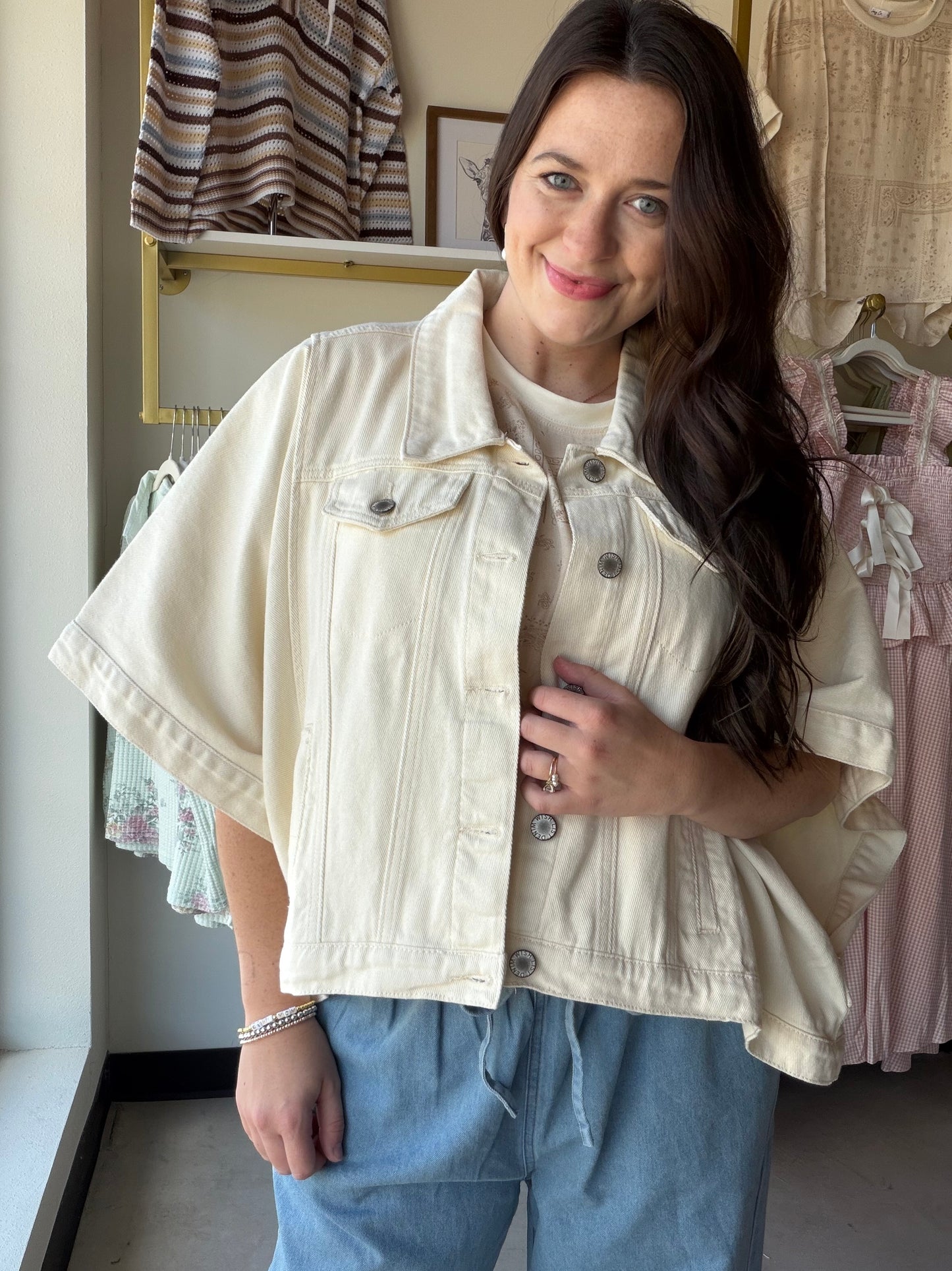 Ecru Denim Poncho Jacket