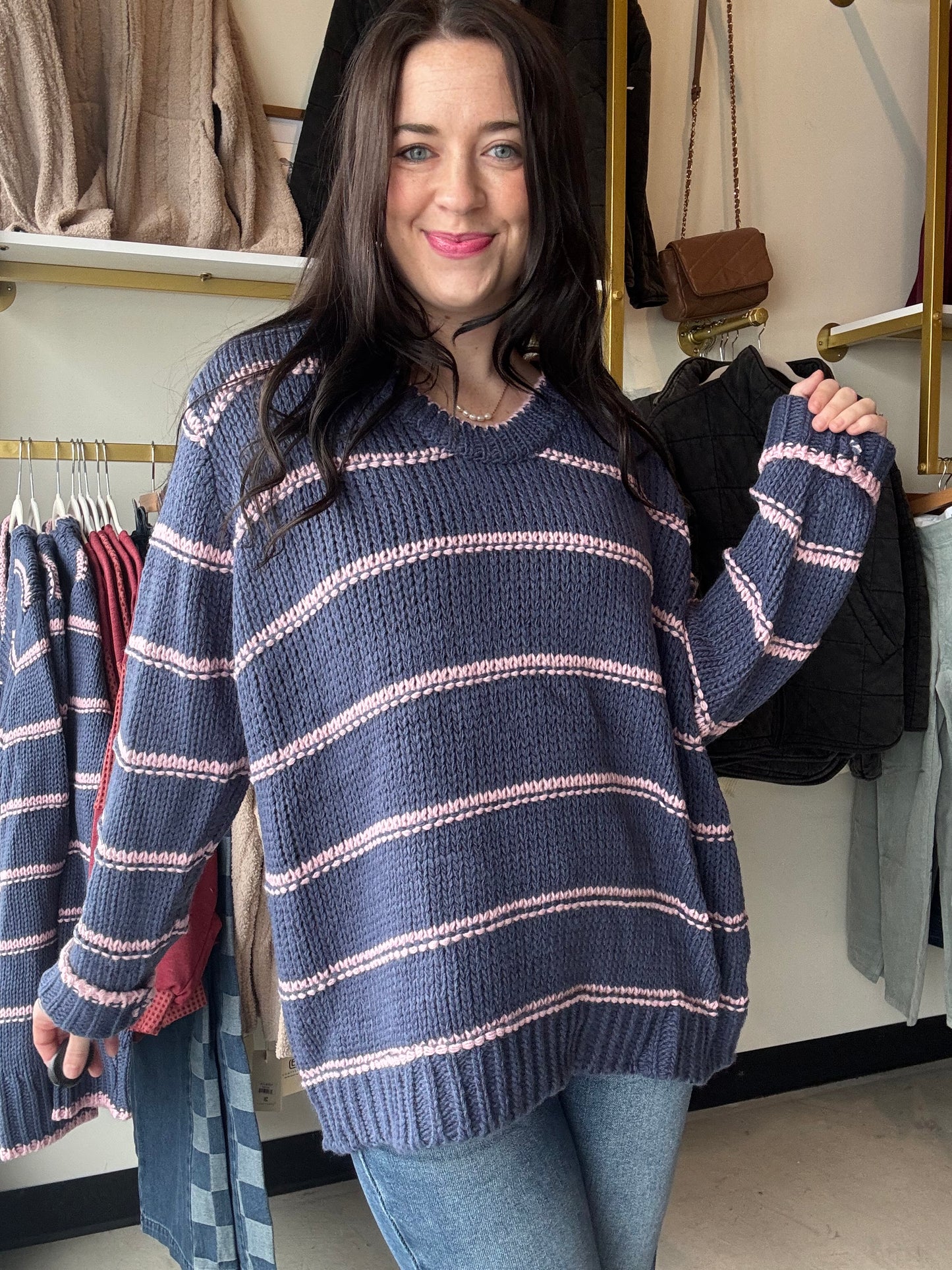 Pink & Denim Stripe Sweater
