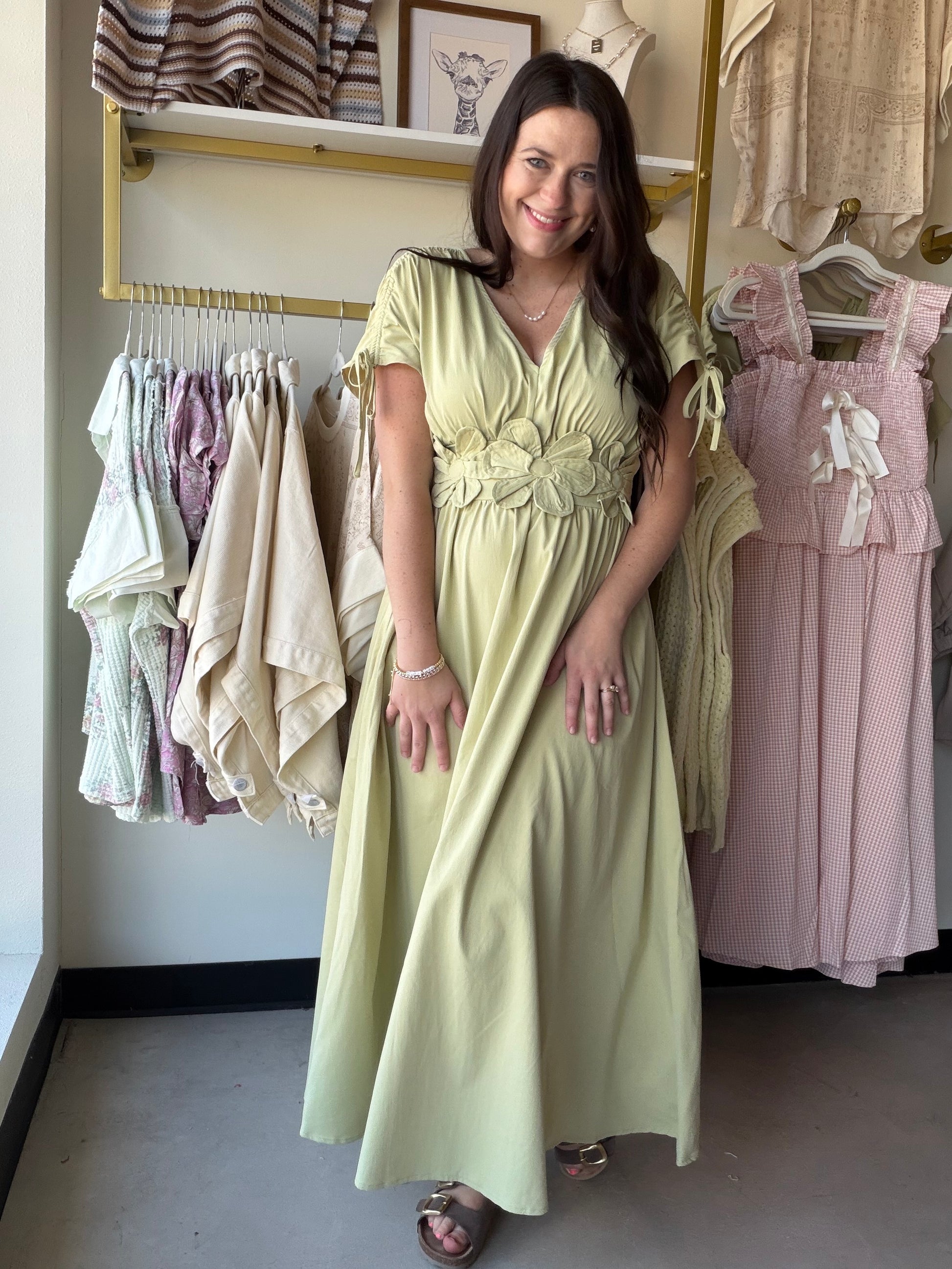 Pistachio Floral Appliqué Maxi Dress Large