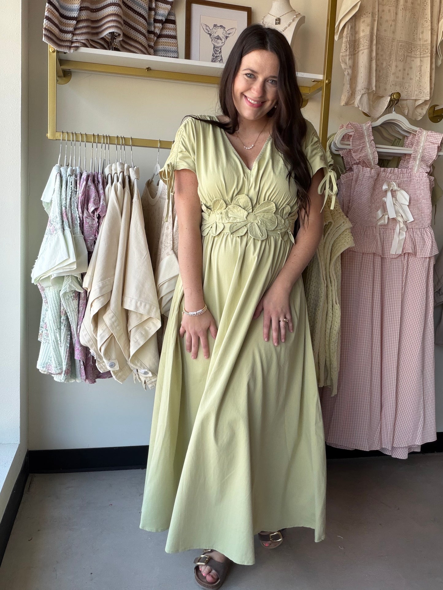 Pistachio Floral Appliqué Maxi Dress