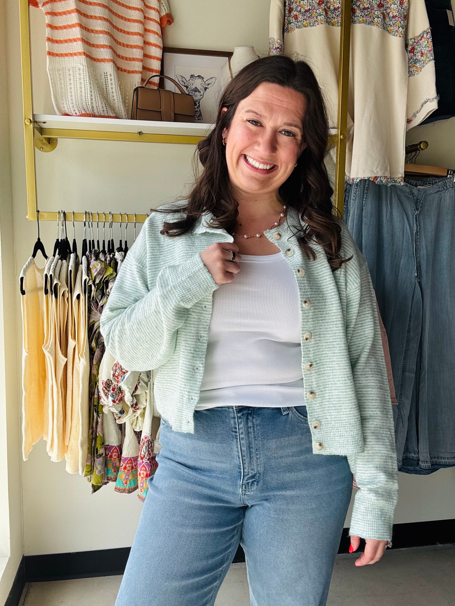 Mint & Ivory Stripe Cardigan